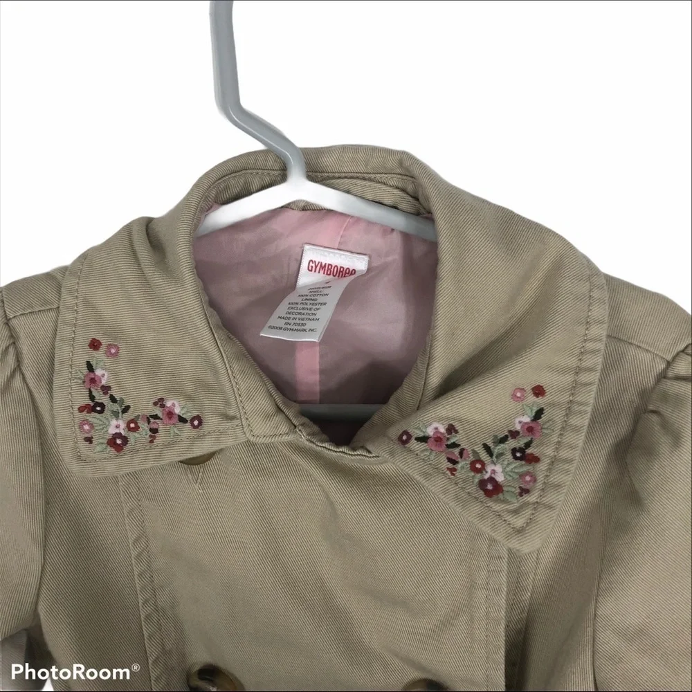 Gymboree Tan Embroidered Collar Coat Sz 4 Kids Peacoat Vintage 90s